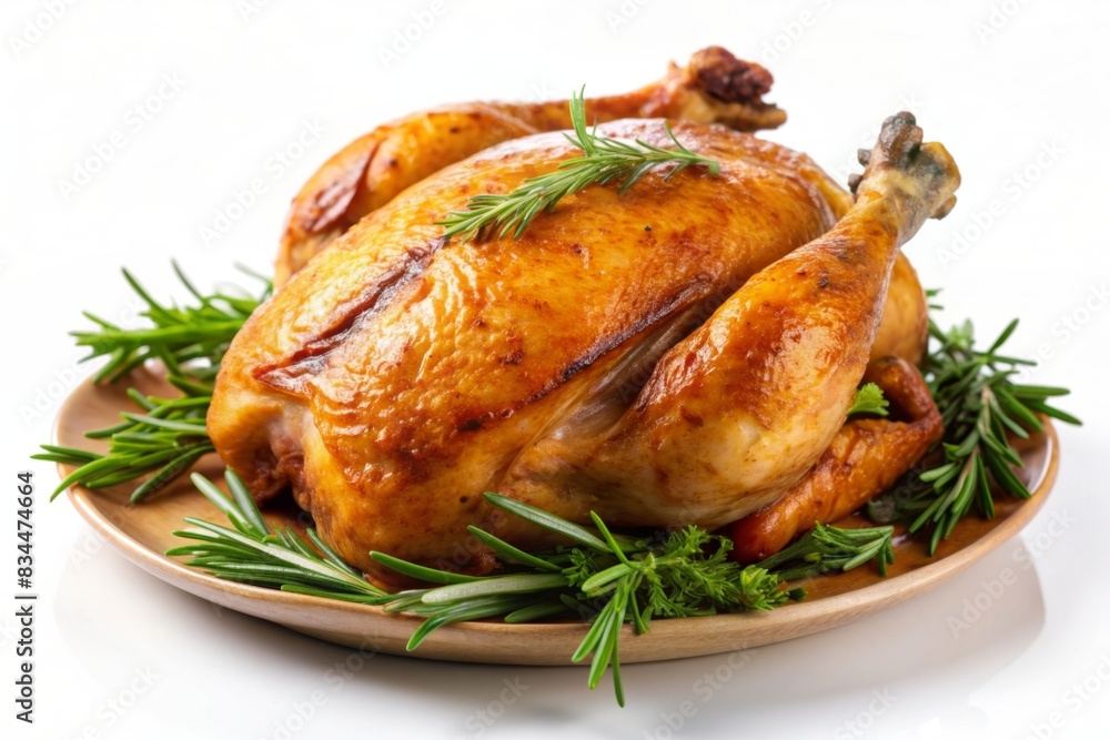 Whole roasted chicken isolated on white background Whole roasted chicken isolated on white background