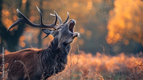 Red deer roaring rut autumn concept