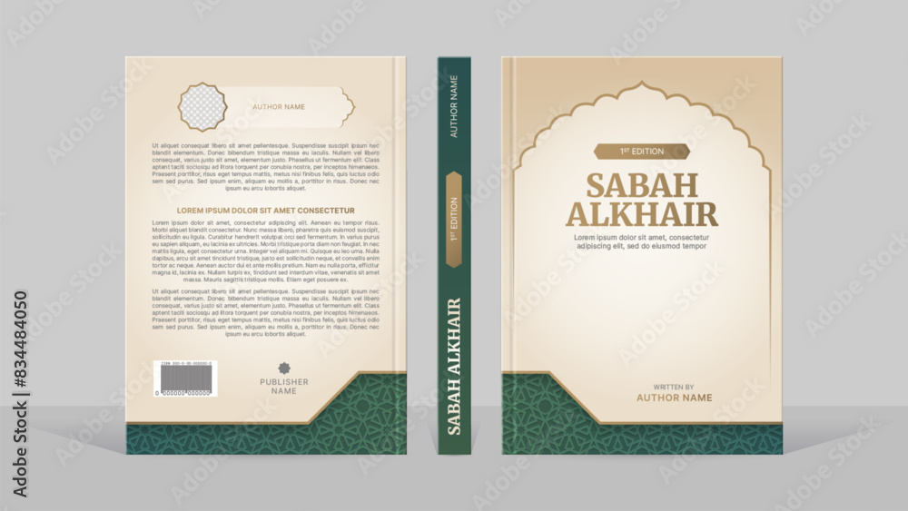 Poster Print Islamic Book Cover Template Design with Arabesque Arabic Pattern and Design Elem 40x22.2 cm