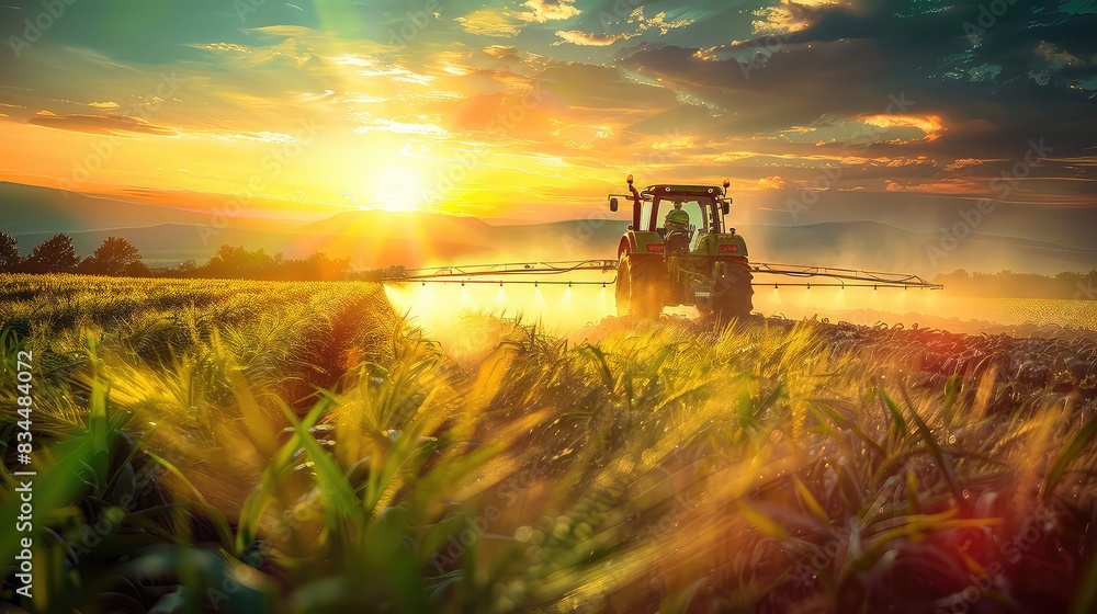Fototapeta premium An image showcasing an irrigation tractor in action