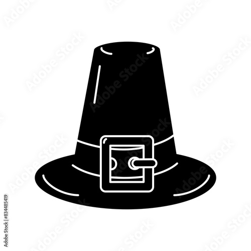 Pilgrim Hat Classic Symbol of Thanksgiving Silhouette drawning Black and white Logo Icon design idea
