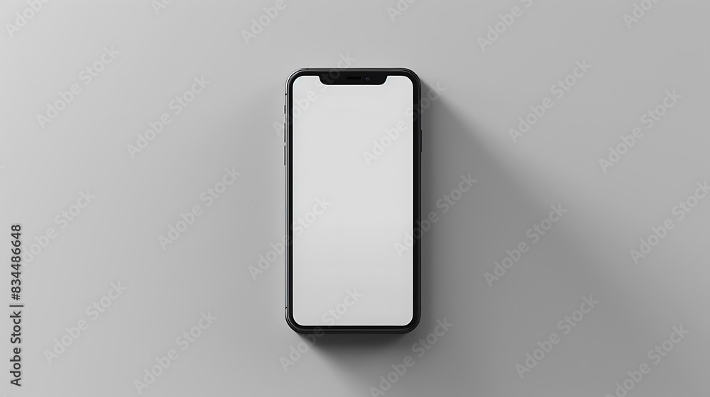 Minimalistic product mockup of a sleek smartphone with a clean design, centered on a white background Minimalistic product mockup of a sleek smartphone with a clean design, centered on a white background