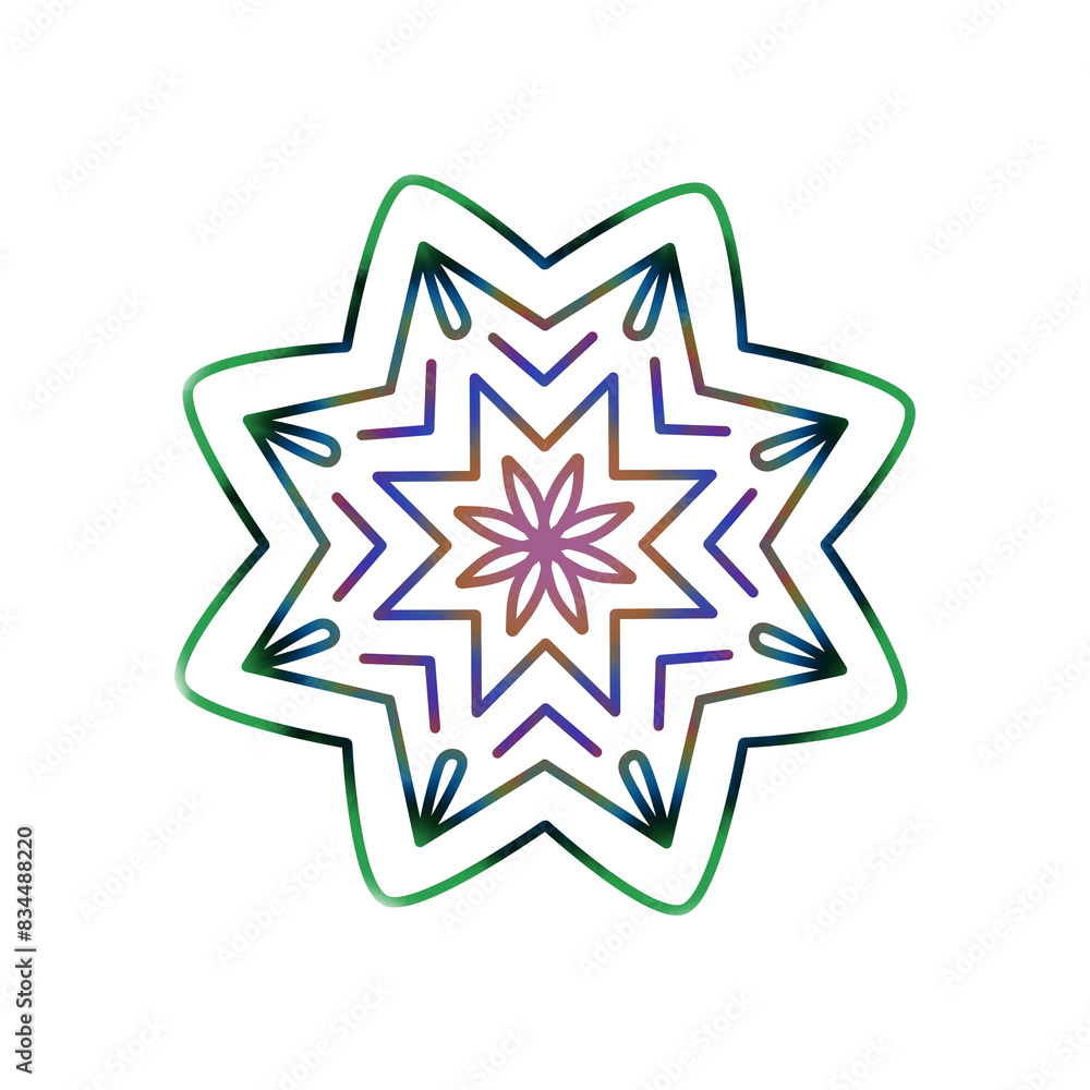 Doodle decoration mandala inspired by flower and star that can be used for sticker, book, scrapbook, icon, decorative, e.t.c with colorful color