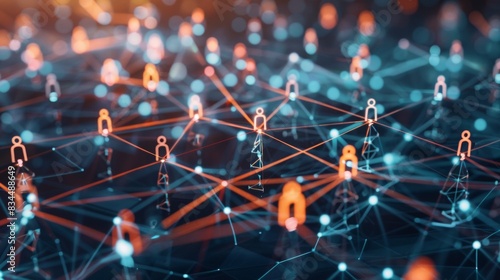 Network of interconnected people, interaction between employees and work groups, connections in the social sphere, interconnected people, connections in the social sphere, network communication.
