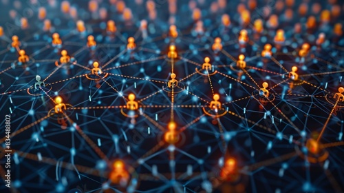Network of interconnected people, interaction between employees and work groups, connections in the social sphere, interconnected people, connections in the social sphere, network communication.