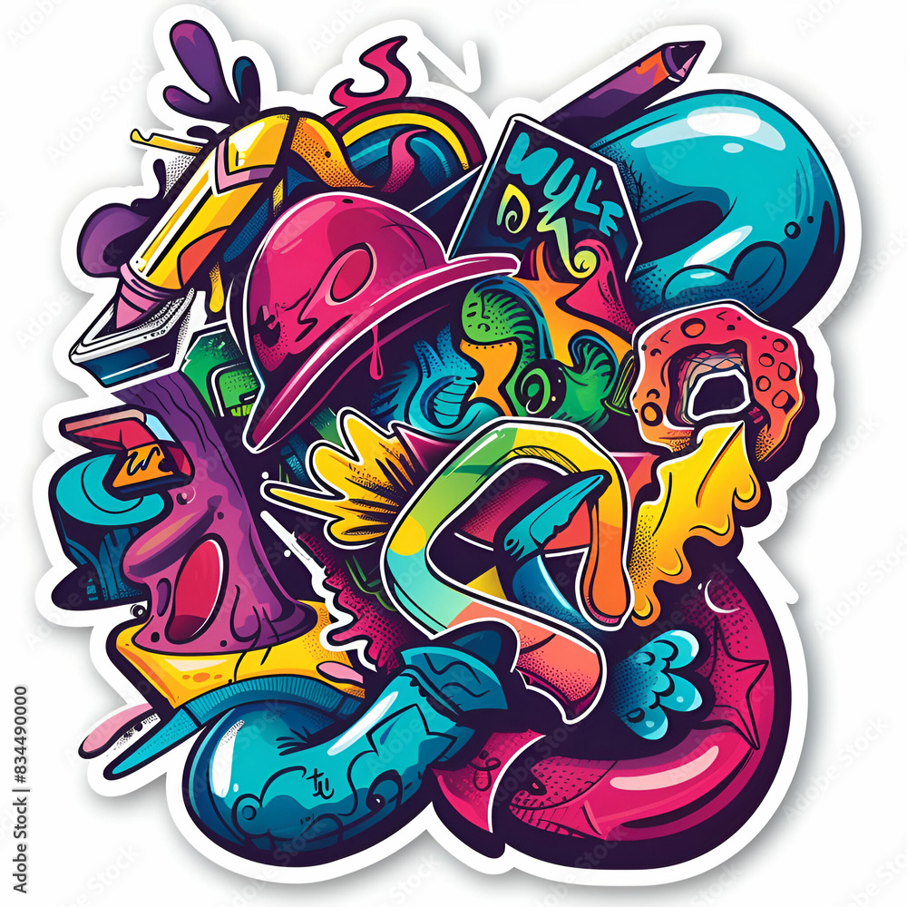 Obraz premium Productivity, Sticker, Adorable, Bold Colors, Graffiti, Contour, Vector, White Background, Detailed