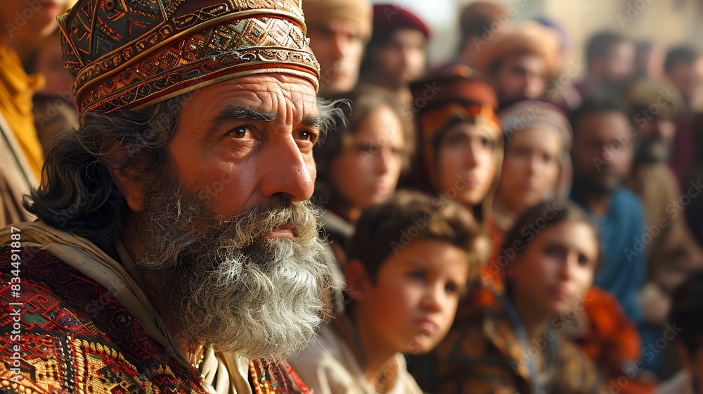 Solomon's Wisdom Family Life Create an image of King Solomon imparting wisdom to his family members Solomon's Wisdom Family Life Create an image of King Solomon imparting wisdom to his family members