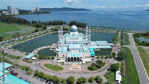 Kota Kinabalu, Malaysia – May 30 2024: The Floating Mosque of Kota Kinabalu photo