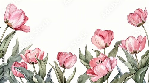 Wallpaper Mural Beautiful watercolor illustration of pink tulips with green foliage on a white background, perfect for spring or floral themed designs. Torontodigital.ca