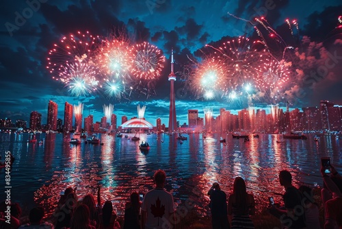 People watch the fireworks on Canada's Independence Day. Happy Canada Day photo