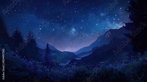 Landscape at night with a sky full of stars
