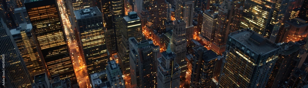 Fototapeta premium Aerial photography library, night, travel, city night scene, bustling city corner, high-angle shooting, 4k high-definition wallpaper, background, generated by AI.