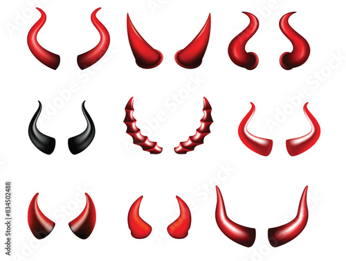 Set of Realistic Horn isolated. 3D Illustration