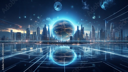 Exploring the techno-future  metaverse digital world  cyber earth  and abstract business crypto technology concept.  