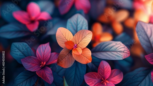 neon leaves and flowers