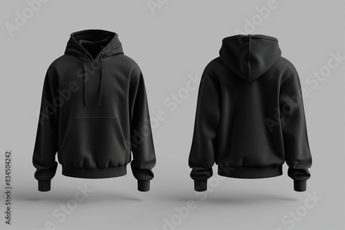 mock up plain black hoodie, seen from the front and back, Ai Generated Images