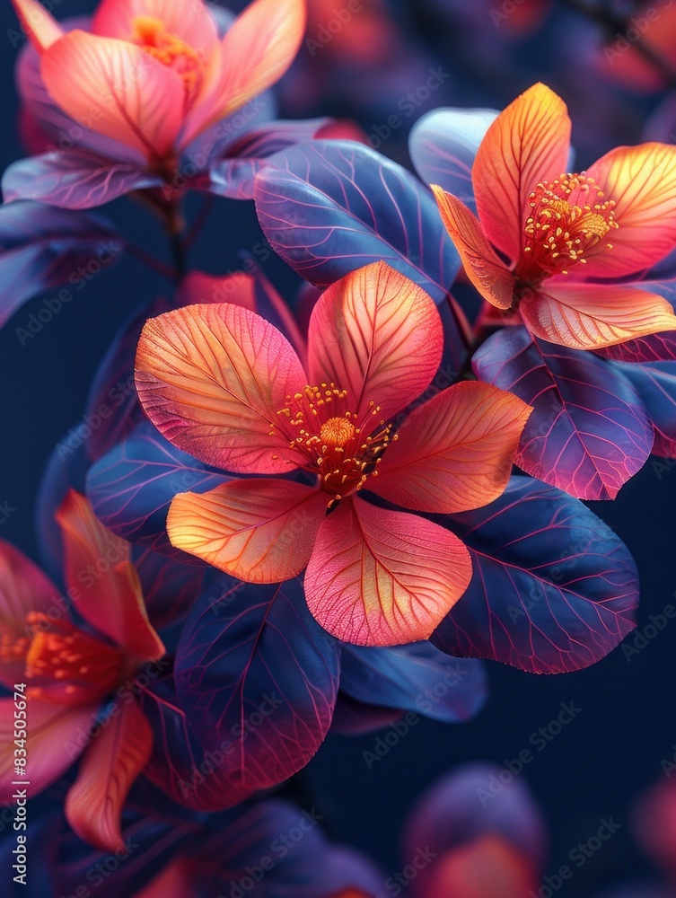 neon leaves and flowers neon leaves and flowers