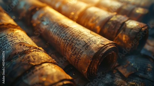 Wisdom of Solomon Ancient Scrolls Create an image of ancient scrolls containing the wisdom of King Solomon photo