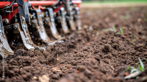 A sensorequipped plow traversing a field measuring soil density and moisture levels to create the perfect environment for planting. photo