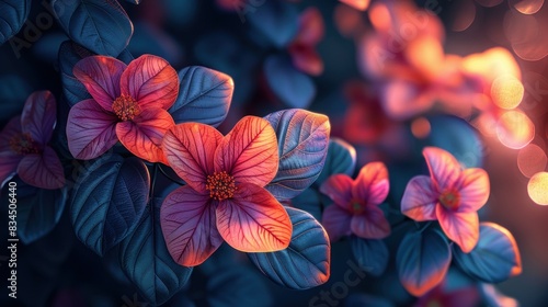 neon leaves and flowers
