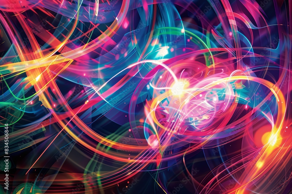 Employ the image as a foundational element in digital artworks, design projects, and visual compositions. The vibrant luminous lines and swirling circles lend a high - tech touch to any creation. Employ the image as a foundational element in digital artworks, design projects, and visual compositions. The vibrant luminous lines and swirling circles lend a high - tech touch to any creation.