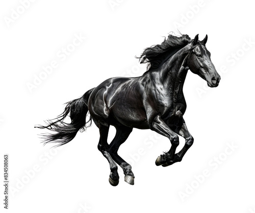 Beautiful Black and White Running Horse Isolated on White Background  © I Love Png