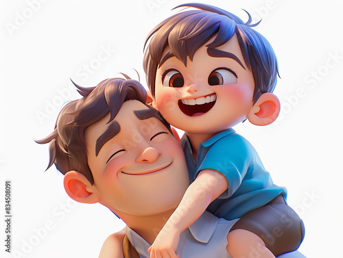 3D cartoon child and father happy moments together