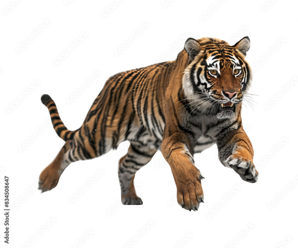 Obraz premium A tiger, a big wild striped feline, isolated on a white background