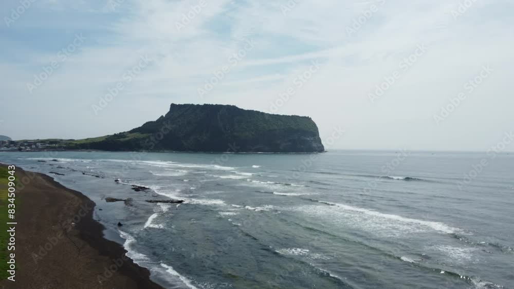 Aerial view of Gwangchigi Beach in Jeju Island, South Kore. Big wafes on seacoast Aerial view of Gwangchigi Beach in Jeju Island, South Kore. Big wafes on seacoast