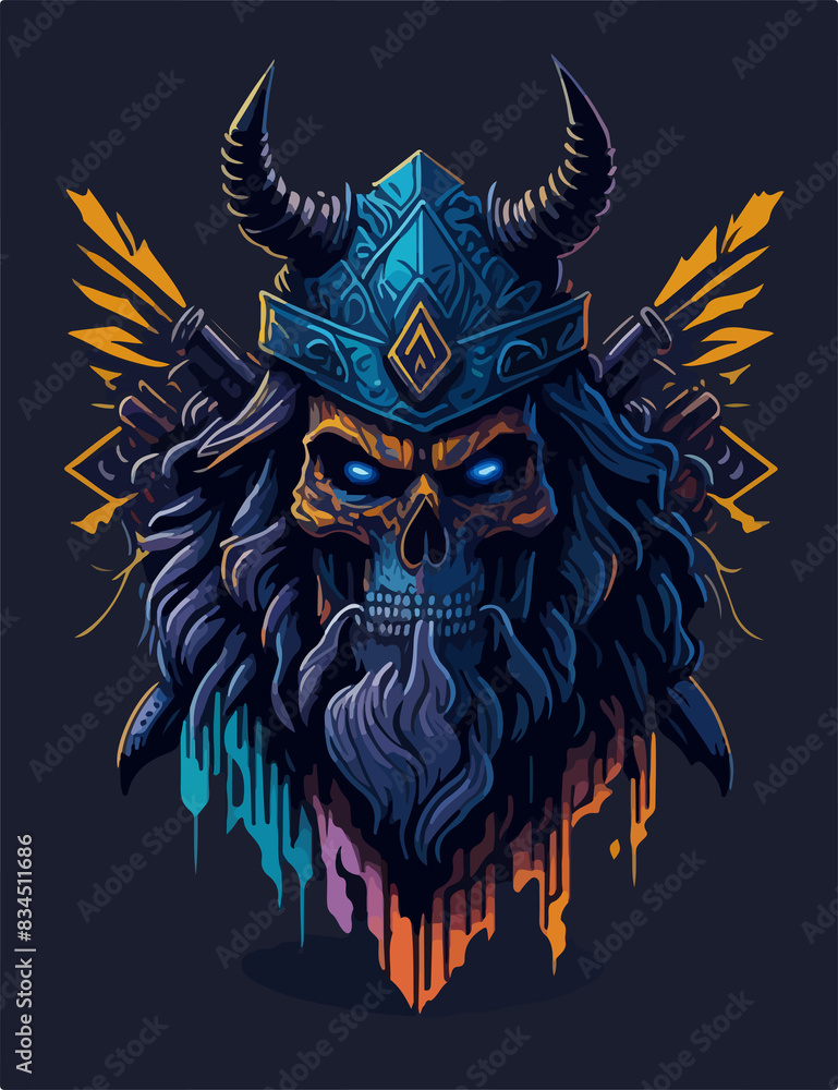 Fototapeta premium Skeletal Viking king, ruling the underworld with demonic power.