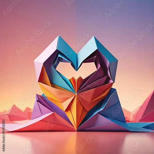 Colorful Origami Heart: A Symbol of Love and Affection Crafted with Geometric Precision photo