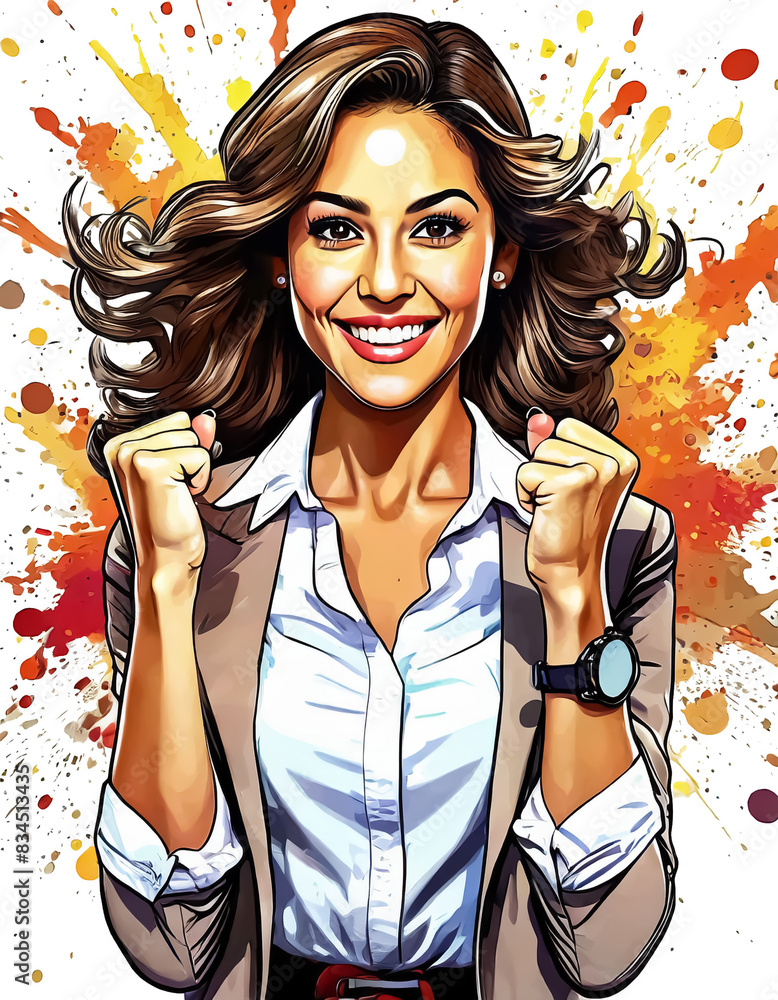 Body language of a successful female employee, happy and rejoicing Body language of a successful female employee, happy and rejoicing