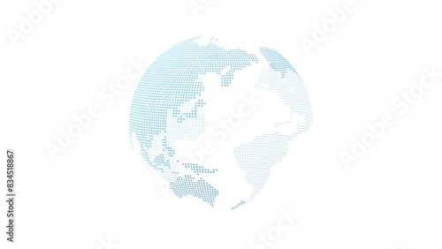 青い丸ドットで描かれた地球の回転アニメーション　ループ可能