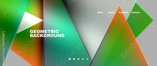 Metal triangles with colorful bright triangles. Geometric modern minimalist design template