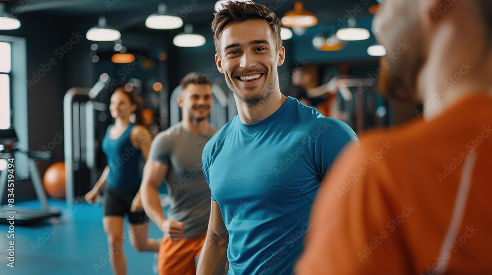 A well-built man smiles for the camera in a gym outfit A well-built man smiles for the camera in a gym outfit
