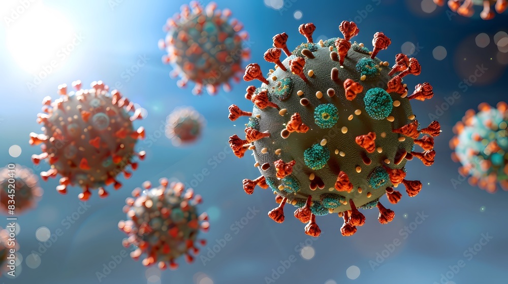 Virus. Abstract 3d virus microbe isolated on blue background. Allergy bacteria, medical healthcare, microbiology concept. Virus. Abstract 3d virus microbe isolated on blue background. Allergy bacteria, medical healthcare, microbiology concept.