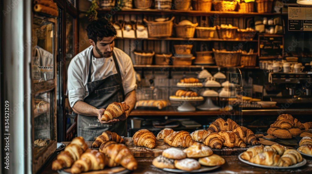 Parisian patisserie with a baker making croissants generated by AI Parisian patisserie with a baker making croissants generated by AI