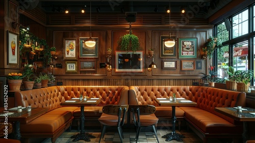 Brown-Themed Dining Booths in Restaurant