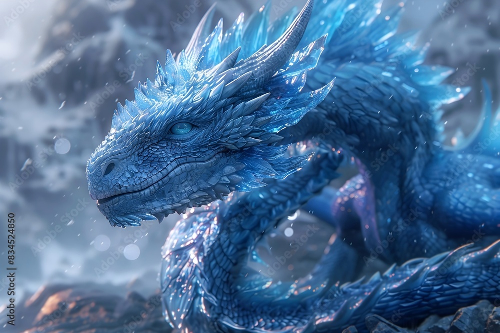 Majestic Blue Dragon Hovering over Technologically-Infused Crystal Mountain Range in Cinematic,Hyper-Detailed 3D Render Majestic Blue Dragon Hovering over Technologically-Infused Crystal Mountain Range in Cinematic,Hyper-Detailed 3D Render