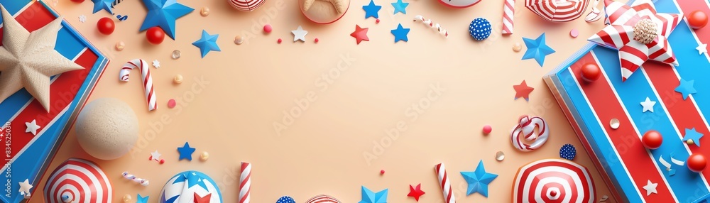 Obraz premium A 3D craft table with patriotic decorations, with room for a personalized message,