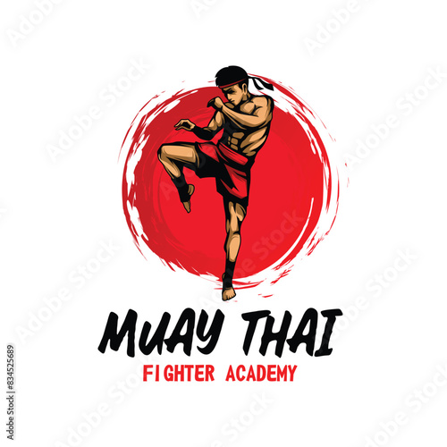 Muay Thai Boxing martial art logo design. Muay Thai Fighter Illustration vector