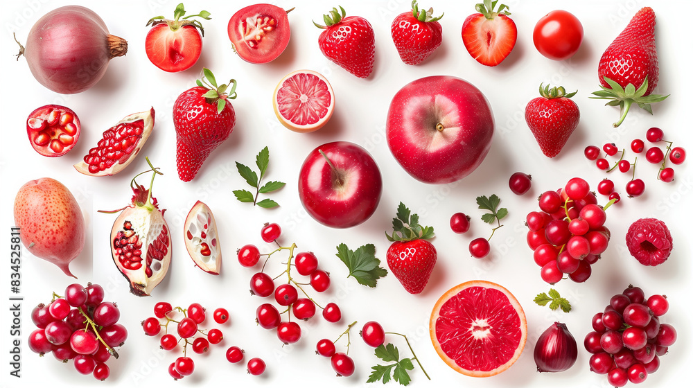 Red vegetables and fruits top view Red vegetables and fruits top view