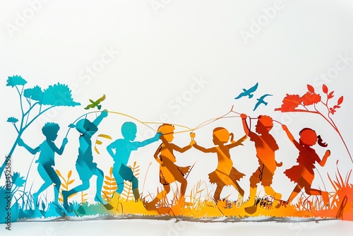 Cutout children playing outdoor games,