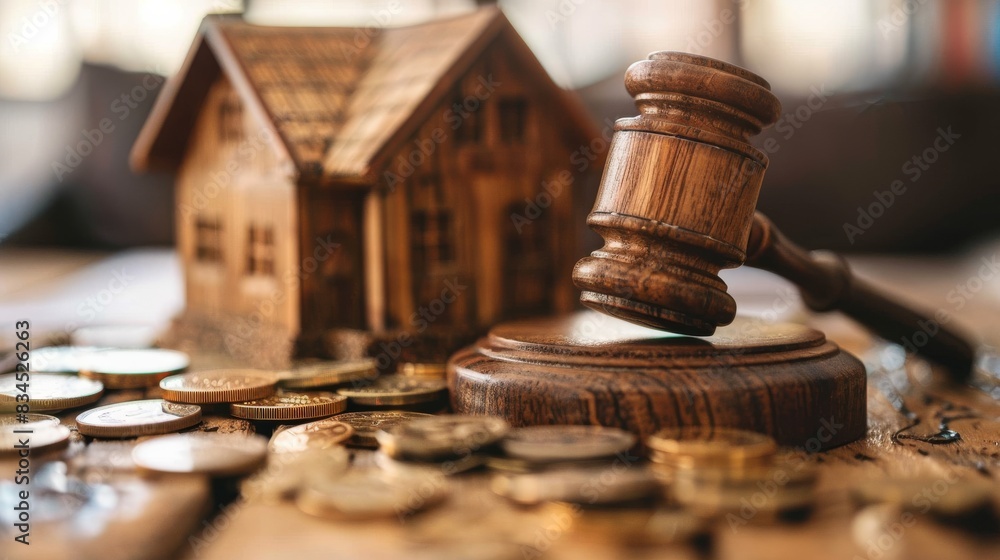 Online Foreclosure Auction: A gavel and house model illustrate the dynamics of e-commerce in real estate, highlighting the legal and bidding processes. Online Foreclosure Auction: A gavel and house model illustrate the dynamics of e-commerce in real estate, highlighting the legal and bidding processes.