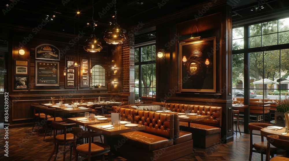 Cozy Brown Booths in Restaurant Interior Cozy Brown Booths in Restaurant Interior