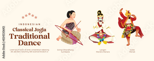 Isolated Javanese Classical dance illustration cell shaded style