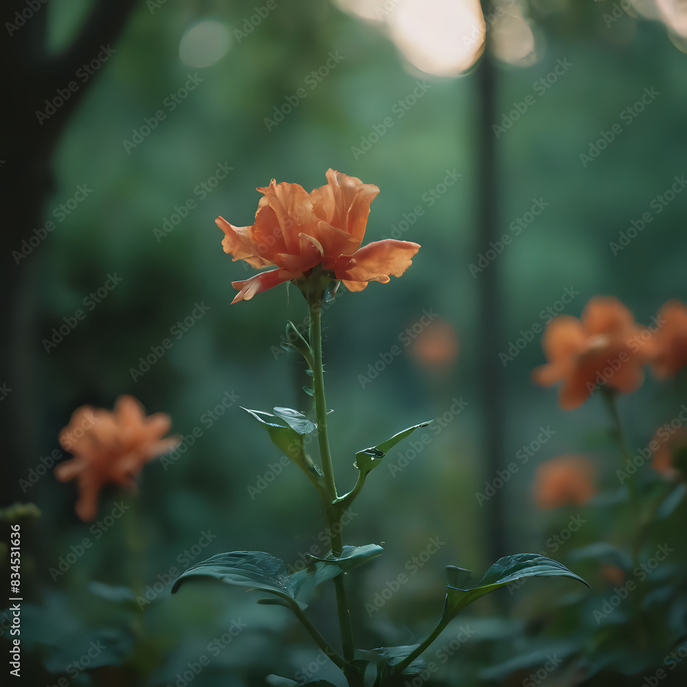 Fototapeta premium a single orange flower in the middle of a field
