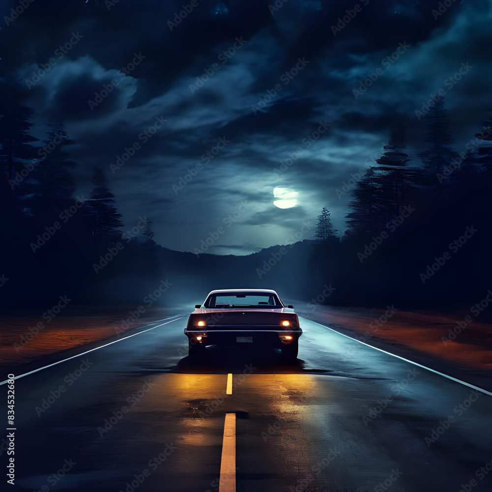 Car driving on a highway headlights travel adventure at nighty background Car driving on a highway headlights travel adventure at nighty background
