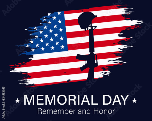 American flag with battle cross in honor and remembrance of fallen heroes, soldiers serving their country america during war. Memorial Day, remember and honor.