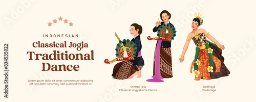 Isolated Javanese Classical dance illustration cell shaded style